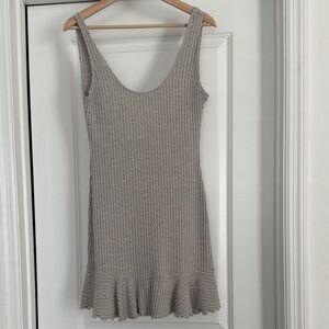 NBD Rib Knit Flounce Hem Dress - Taupe